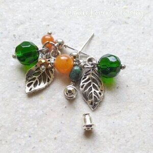 Asymmetrical Beaded Leaf Cluster Dangle Earrings - Cute and Unique!